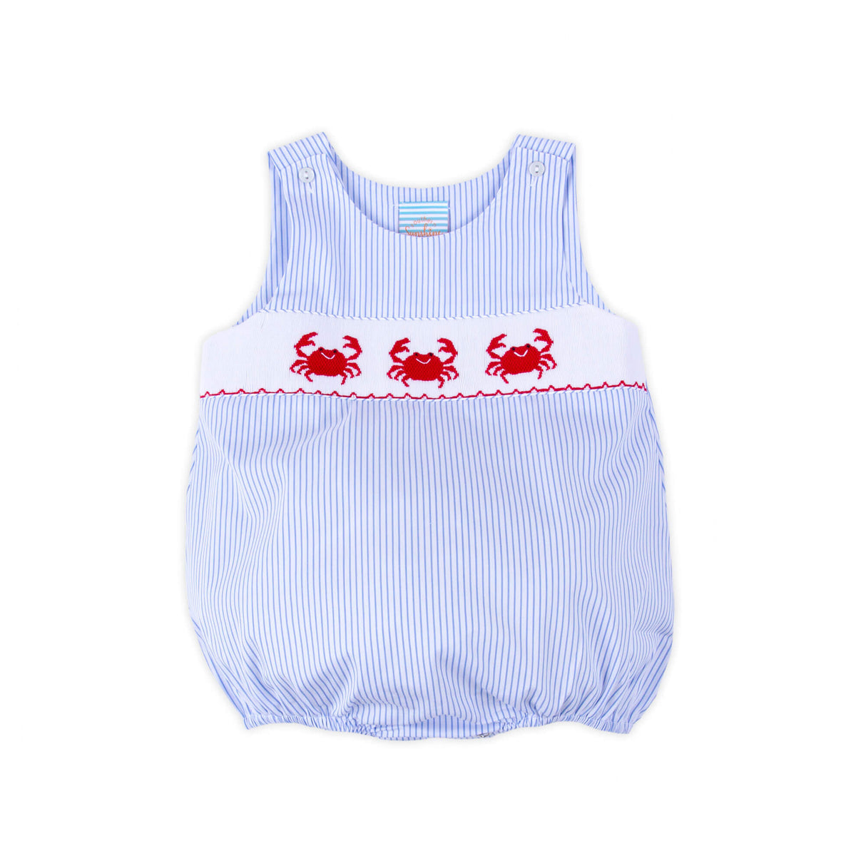 Crab Treasures Smocked Blue Collared Bubble