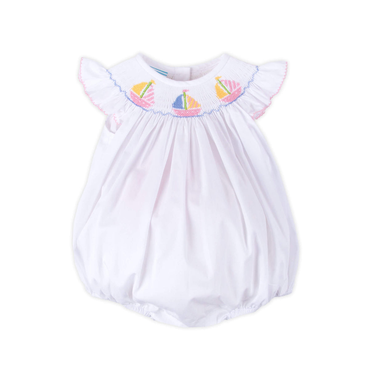 Sailboat Bliss Smocked White Angel Sleeve Bubble