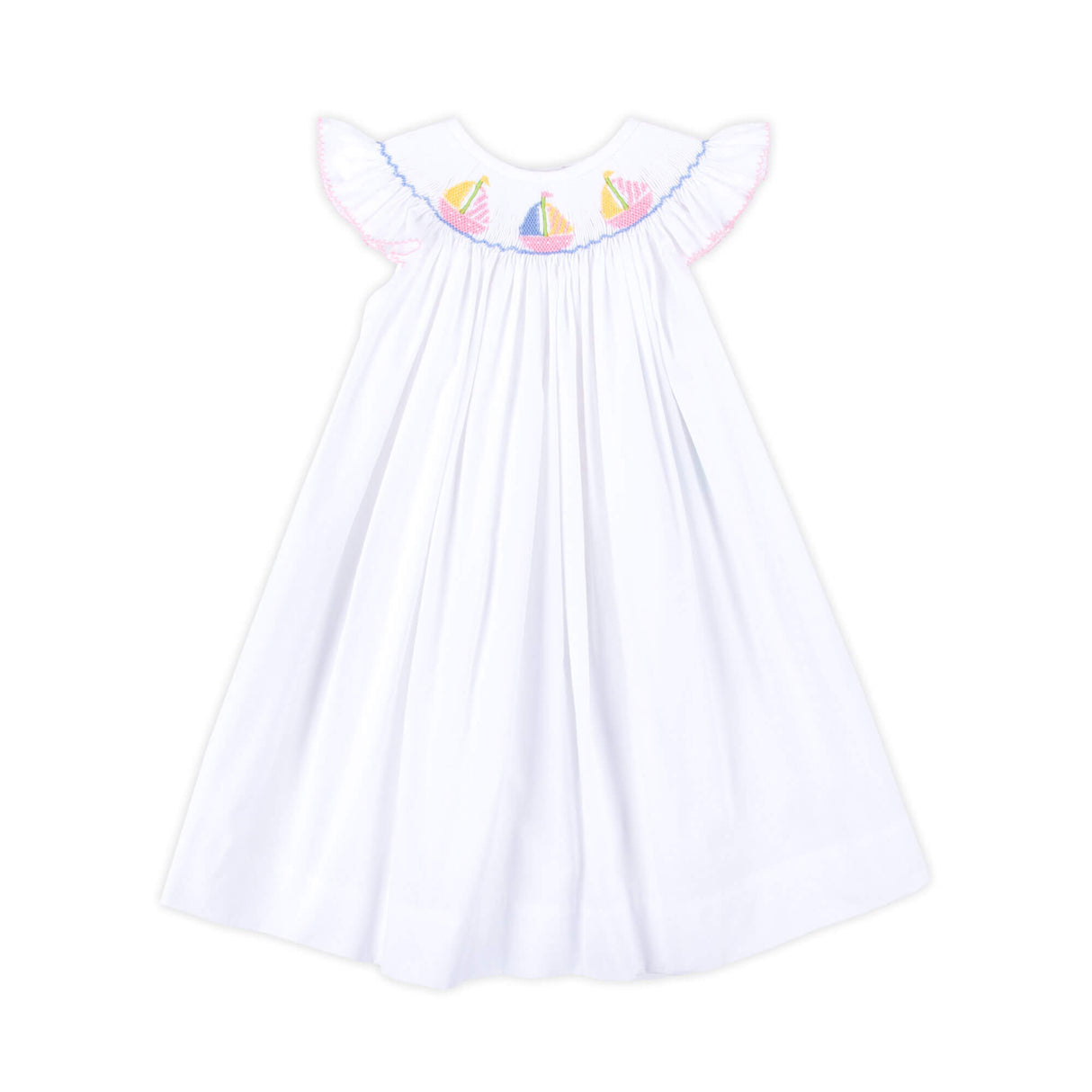 Sailboat Bliss Smocked White Angel Sleeve Dress