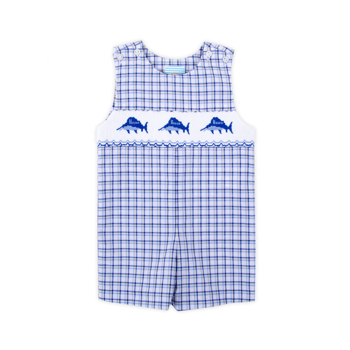 Sailfish Smocked Royal Blue Plaid Jon Jon