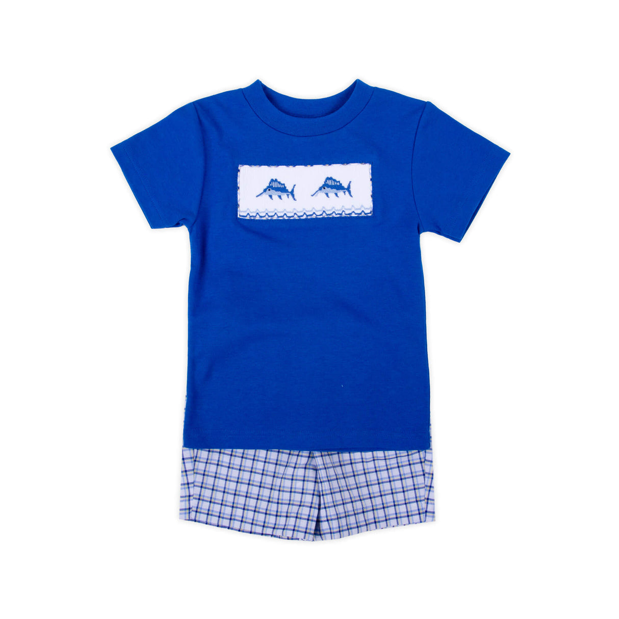 Sailfish Smocked Royal Blue Plaid Short Set