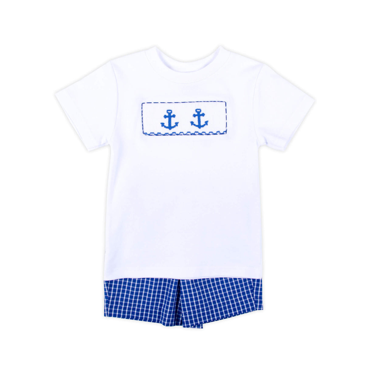 Anchor Smocked Blue Windowpane Short Set