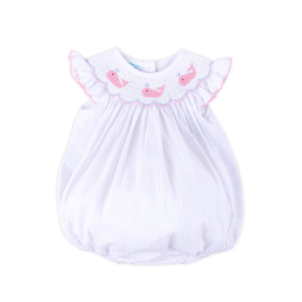 Adorable Whale Smocked White Angel Sleeve Bubble