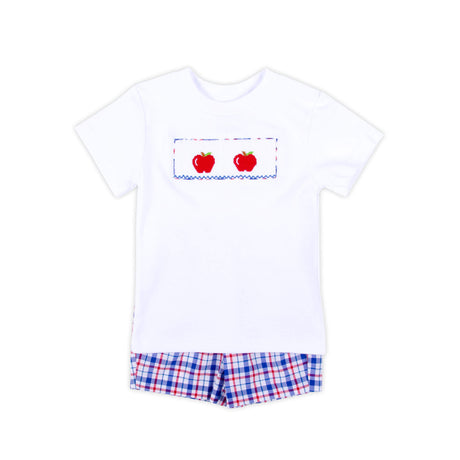 Apple Smocked Plaid Short Set