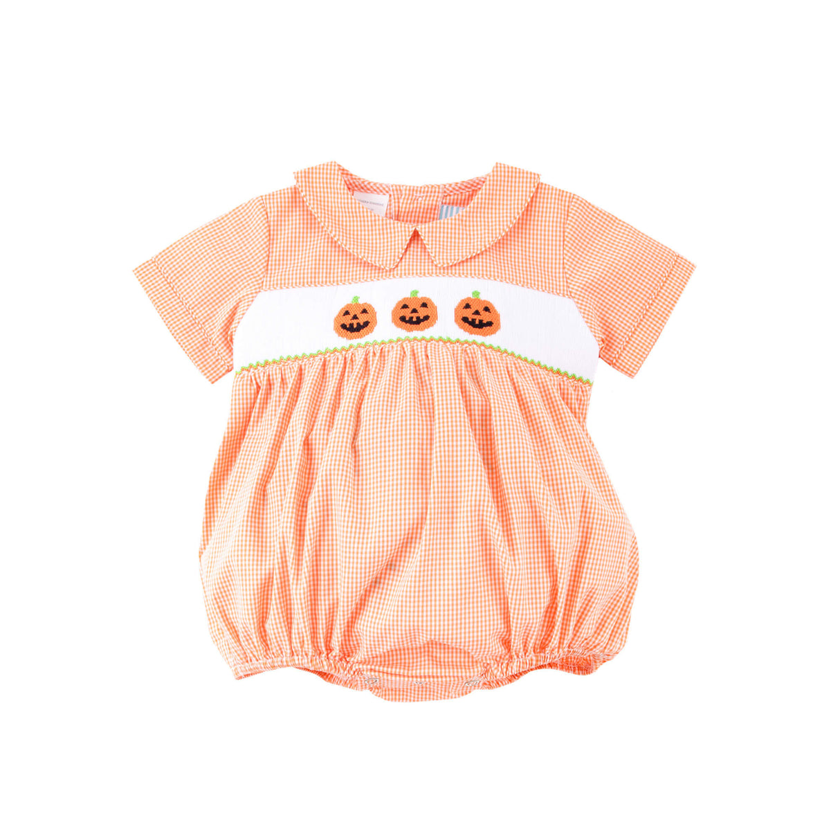 Smocked Jack O'Lantern Orange Gingham Collared Bubble