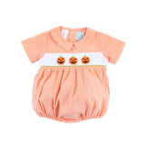 Trio Jack O Lantern Smocked Orange Gingham Collared Bubble