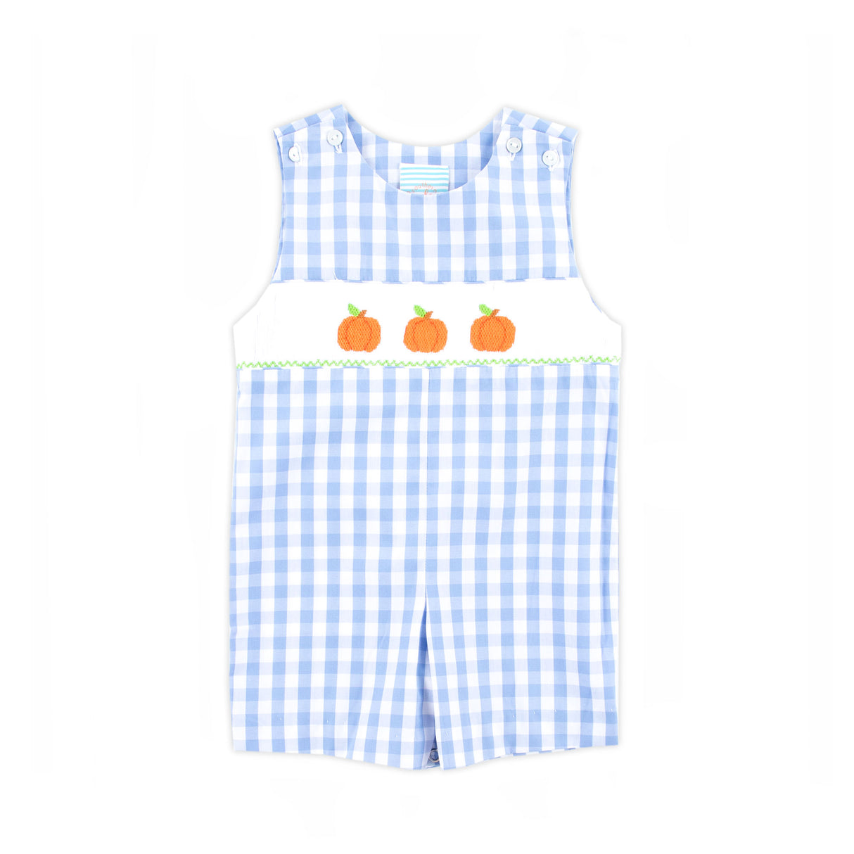 Pumpkin Smocked Light Blue Check Jon Jon