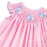Bunny Tail Smocked Pink Gingham Angel Sleeve Bubble