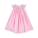 Bunny Tail Smocked Pink Gingham Angel Sleeve Dress