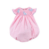 Bunny Tail Smocked Pink Gingham Angel Sleeve Bubble