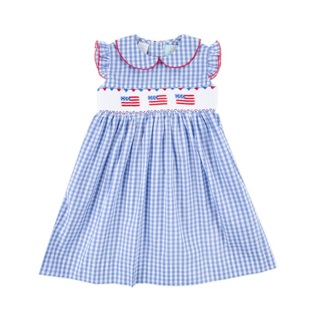 Raise the Flag Blue Gingham Smocked Collared Dress