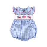Raise the Flag Blue Gingham Smocked Collared Bubble