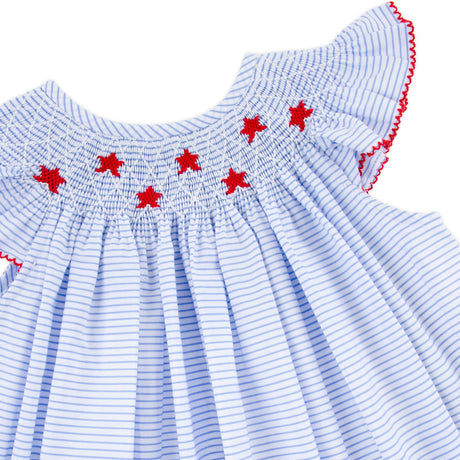 Stars and Stripes Light Blue Smocked Angel Sleeve Bubble