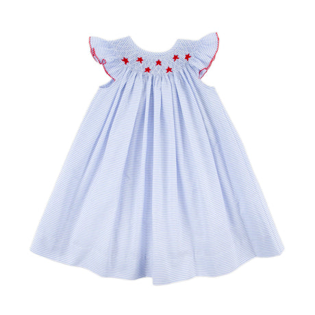 Stars and Stripes Light Blue Smocked Angel Sleeve Dress