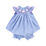 Seashells Paradise Smocked Blue Gingham Angle Sleeve Bloomer Set