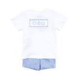 Seashell Smocked Blue Gingham Short Set