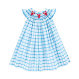 Lobster Smocked Turquoise Plaid Angel Sleeve Dress