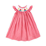 Bright School Year Smocked Red Gingham Angel Sleeve Dress