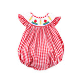 Bright School Year Smocked Red Gingham Angel Sleeve Bubble
