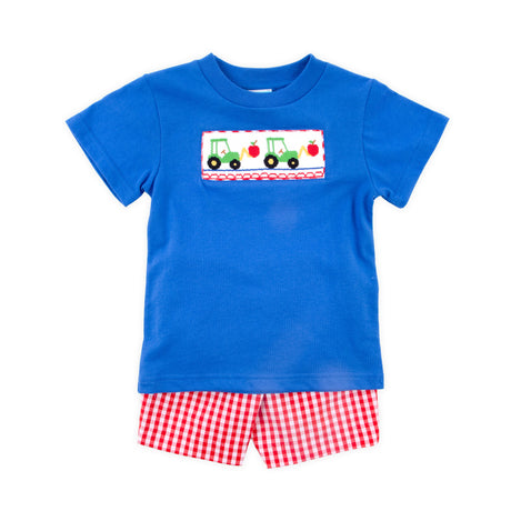 Bright School Year Smocked Red Gingham Short Set