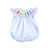 Colorful Crayon Smocked Blue Gingham Angel Sleeve Bubble