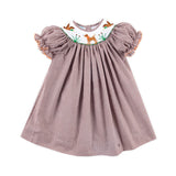 Mallard & Dog Smocked Brown Gingham Bishop Dress