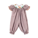 Mallard & Dog Smocked Brown Gingham Long Bubble