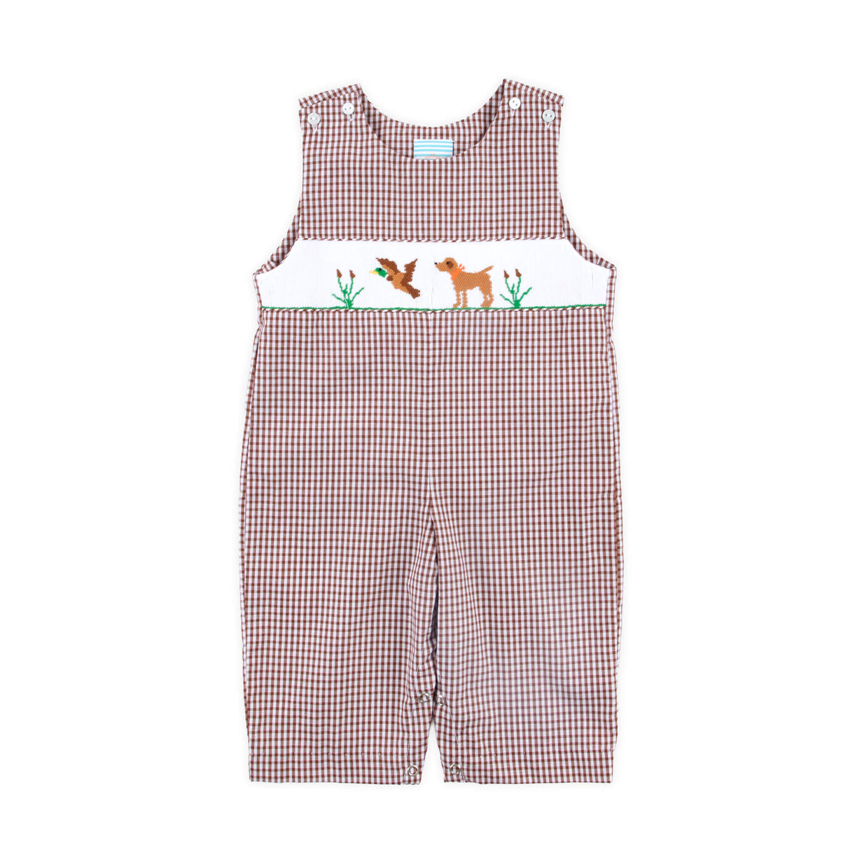 Mallard & Dog Smocked Brown Gingham Longall
