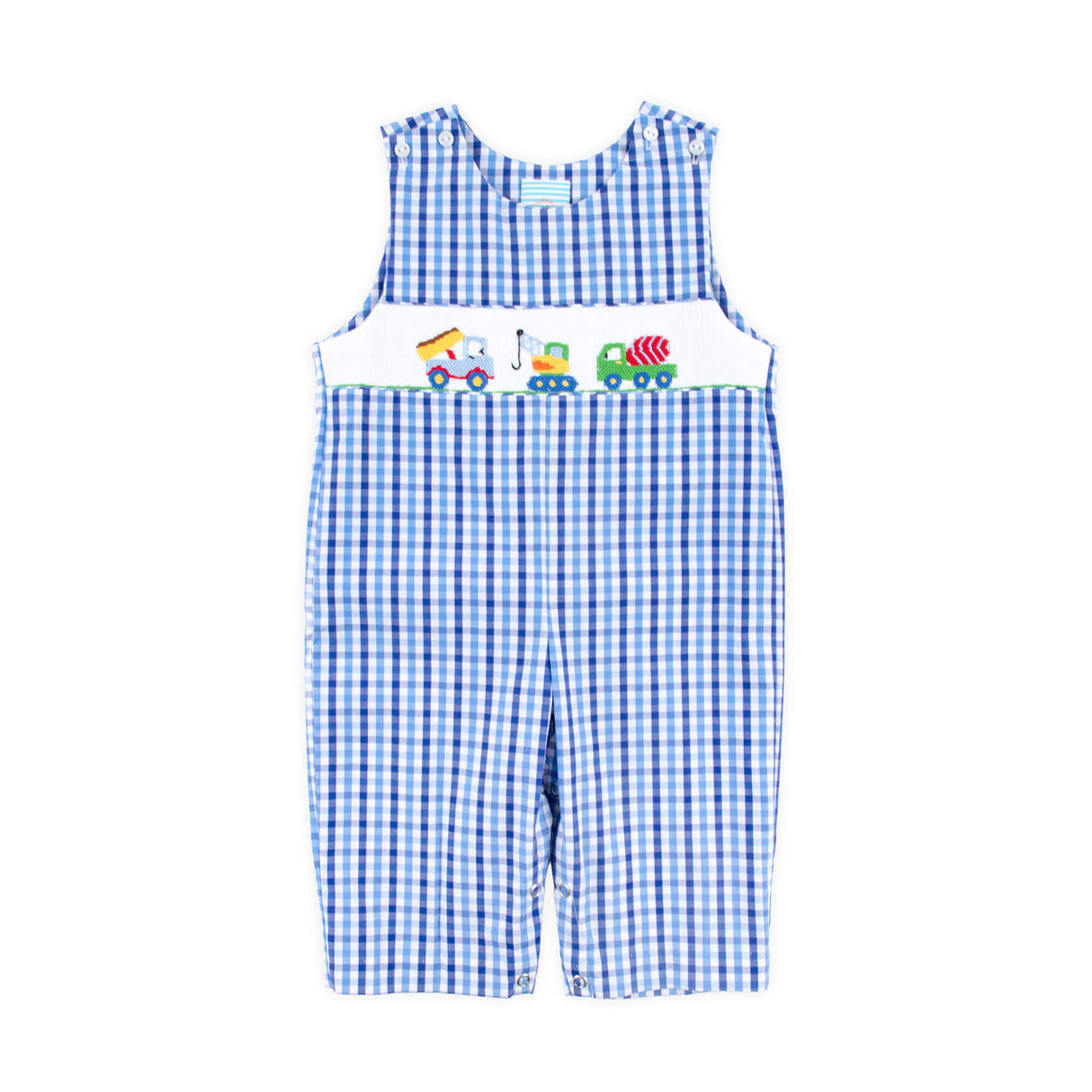 Construction Truck Smocked Blue Plaid Longall