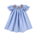 Horse & Bow Smocked Light Blue Gingham Bishop Dress