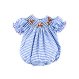 Horse Smocked Light Blue Gingham Bishop Bubble
