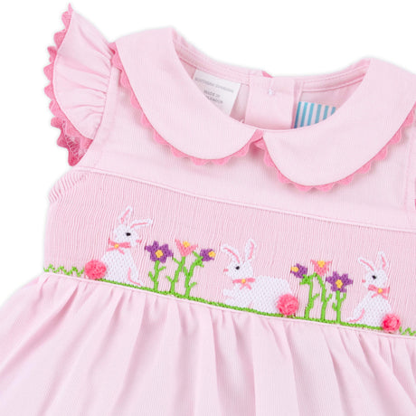 Easter Celebration Pink Pique Smocked Collared Bubble