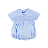 Blue Pique Smocked Collared Bubble