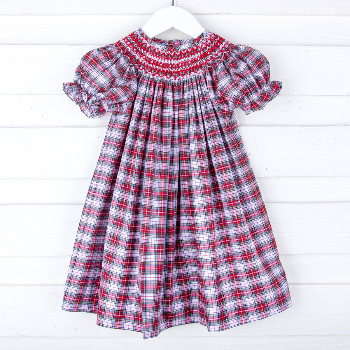 Geometric Smocked Bishop Cream Plaid