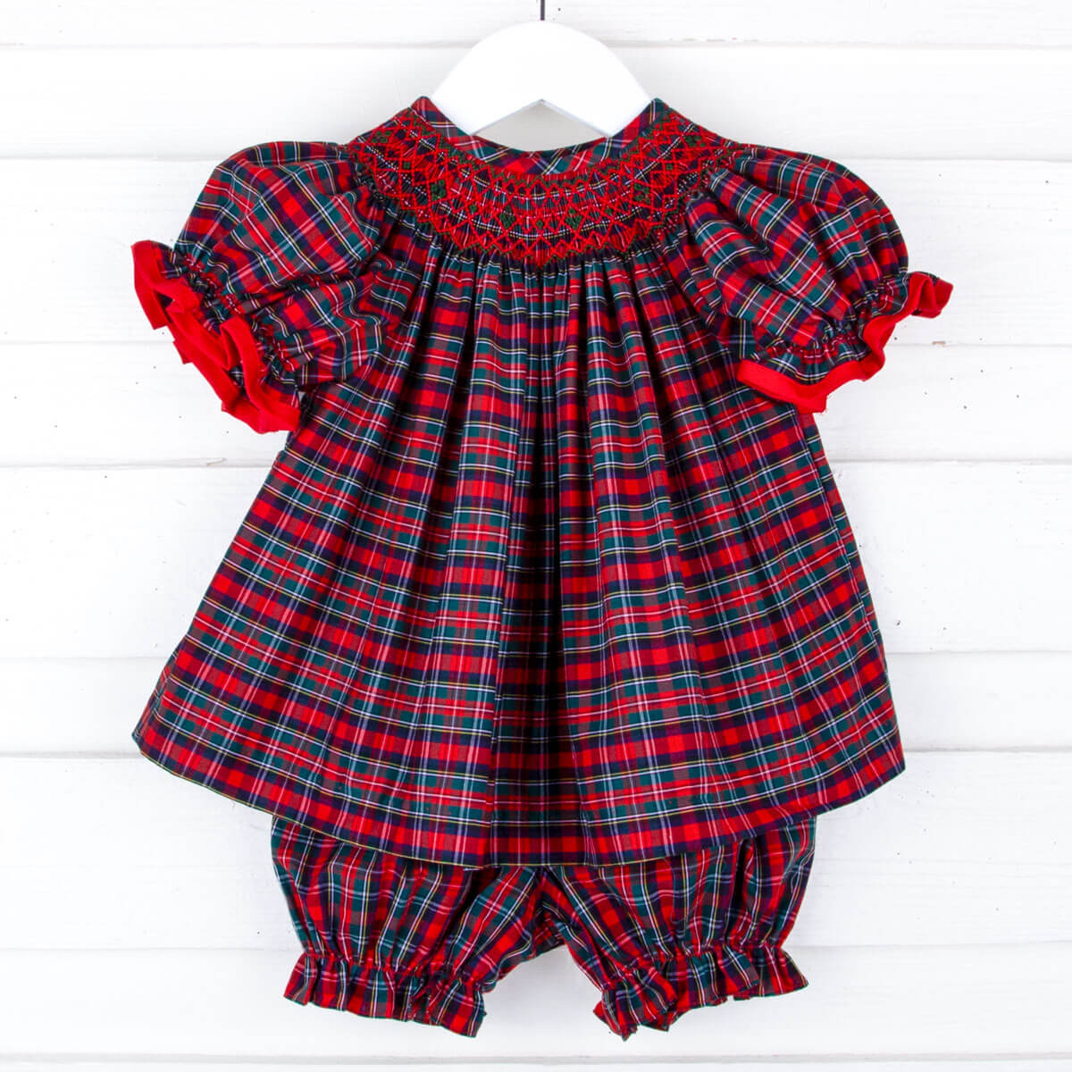 Christmas Eve Plaid Smocked Bloomer Set