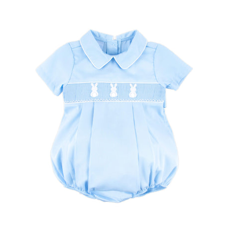 Cottontail Smocked Boy Bubble Light Blue Pique