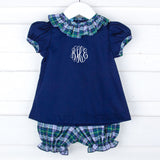 Brighton Plaid Collar Navy Pique Bloomer Set