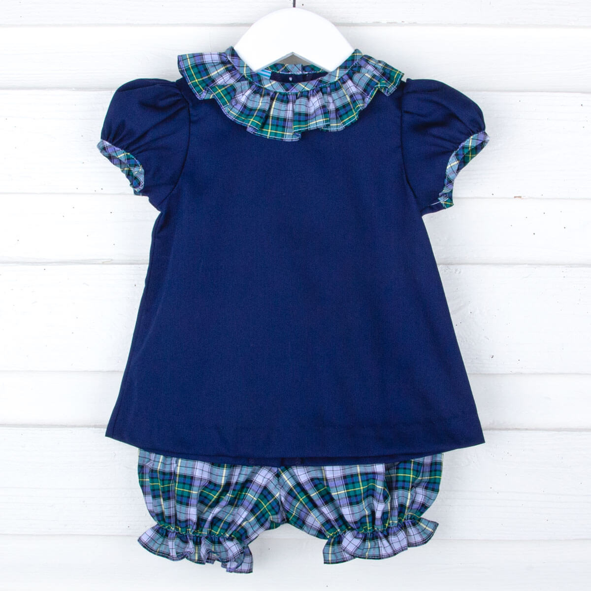 Brighton Plaid Collar Navy Pique Bloomer Set