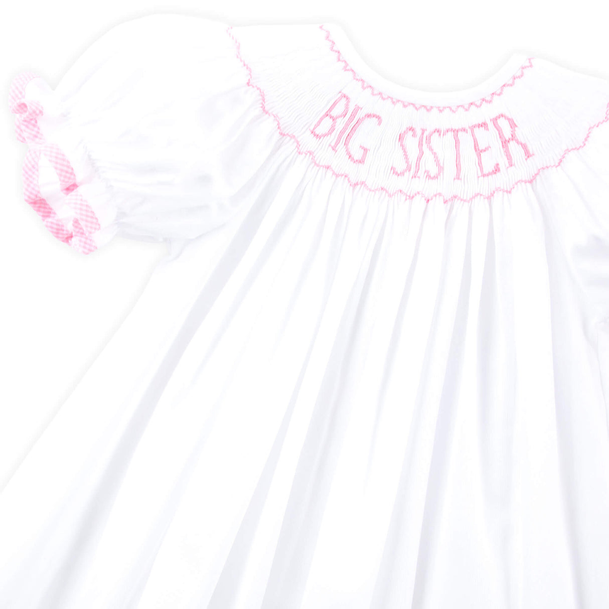 Big Sister Smocked Bishop Dress White with Pink