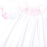 Big Sister Smocked Bishop Dress White with Pink