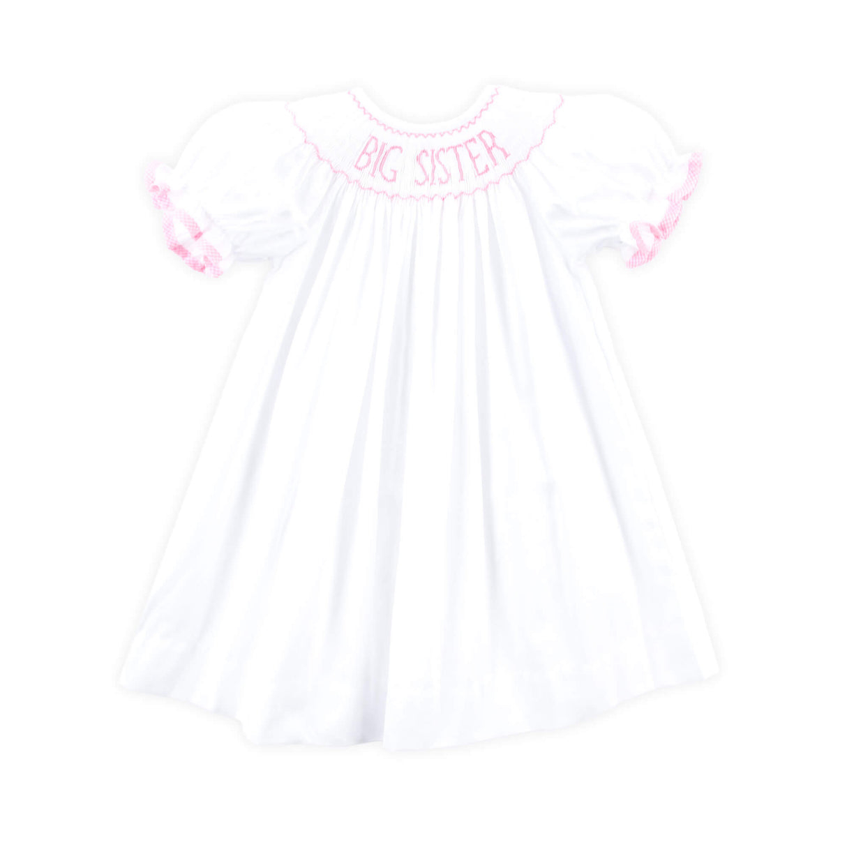 Big Sister Smocked Bishop Dress White with Pink