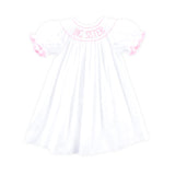Big Sister Smocked Bishop Dress White with Pink