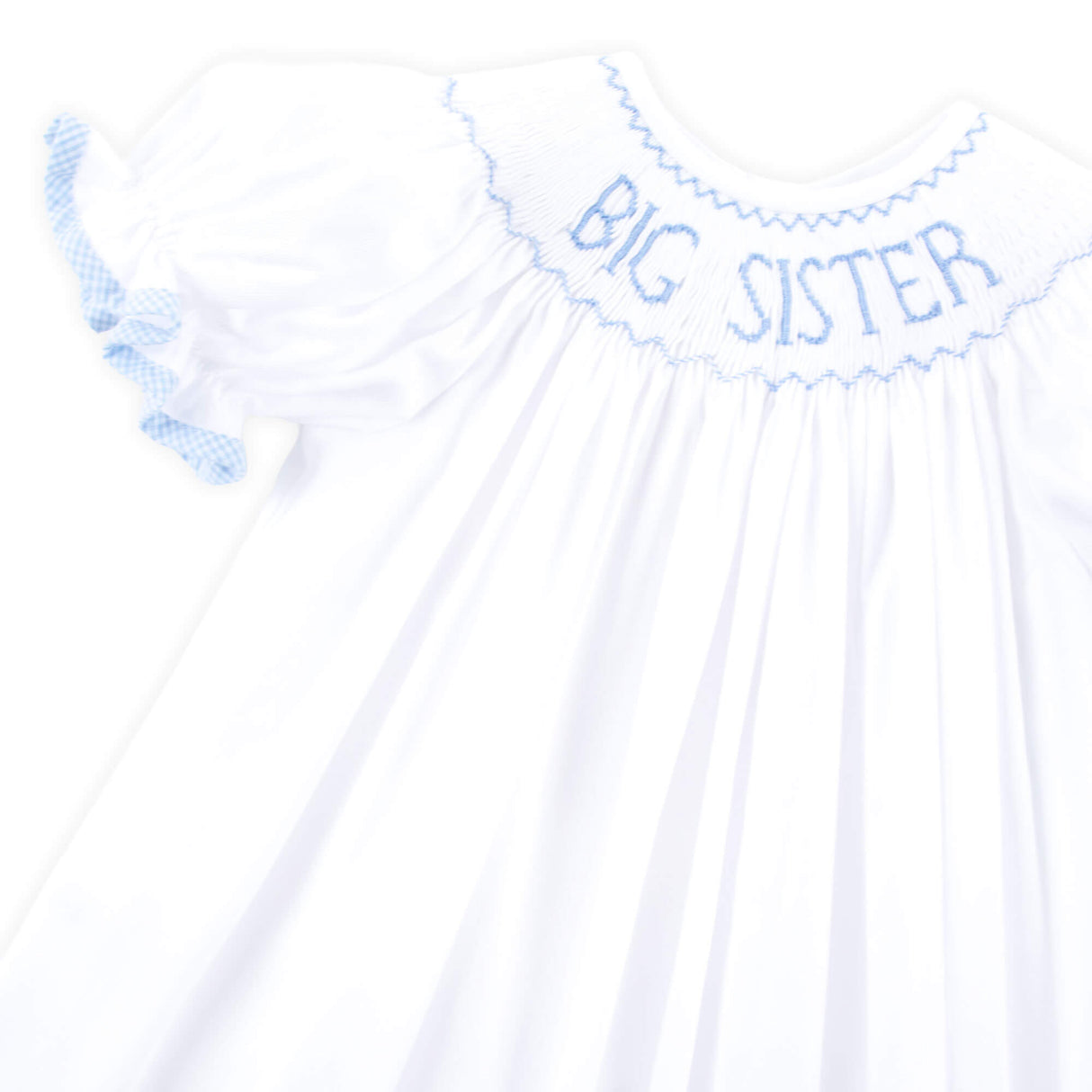 Big Sister Smocked Bishop Dress White with Blue