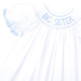 Big Sister Smocked Bishop Dress White with Blue