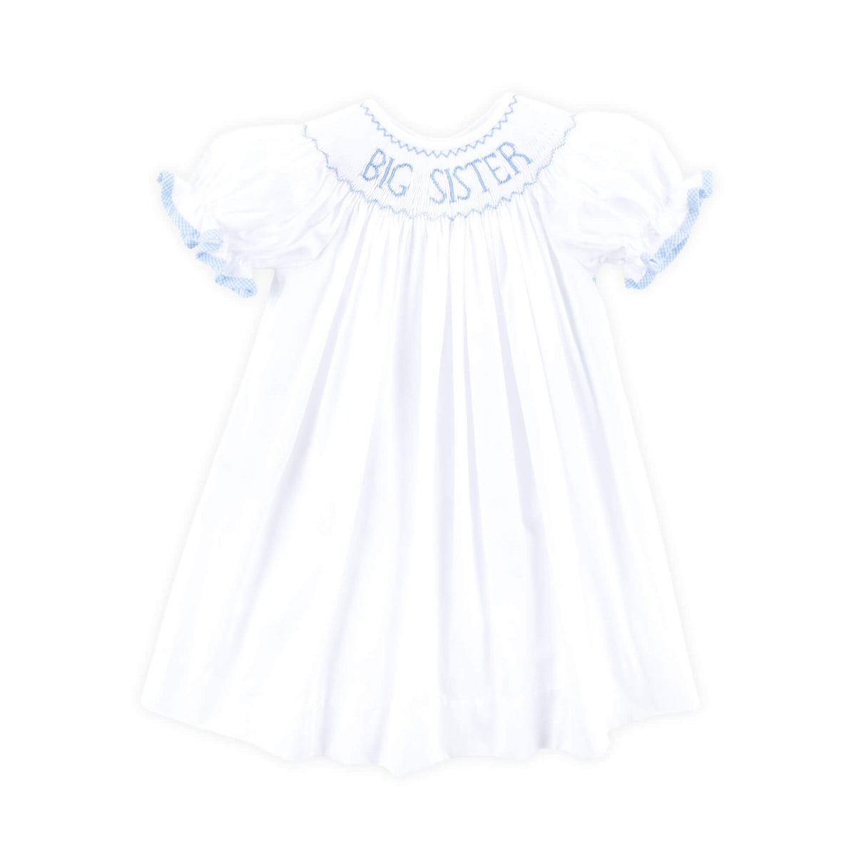 Big Sister Smocked Bishop Dress White with Blue
