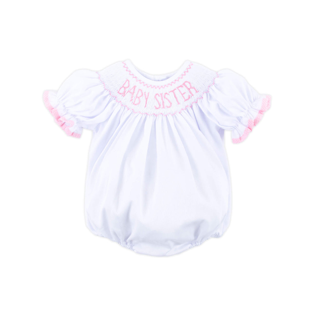 Baby Sister Smocked White Bubble with Pink