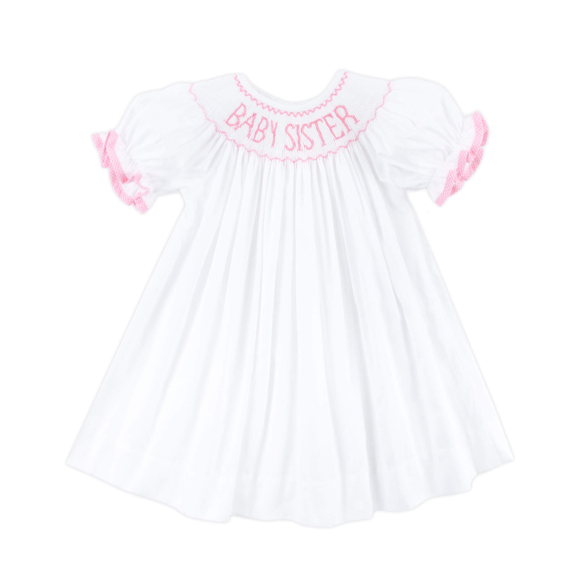 Baby Sister Smocked White Dress with Pink by Southern Sunshine - Girls Dresses Baby Sister Smocked White Dress with Pink by Southern Sunshine - Girls Dresses