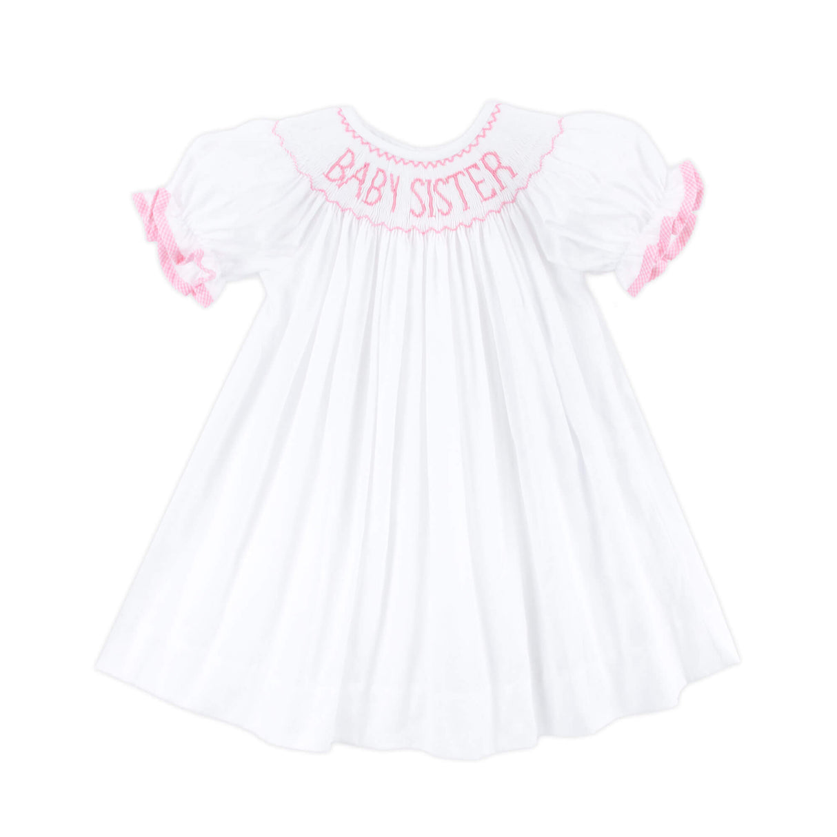 Baby Sister Smocked White Dress with Pink