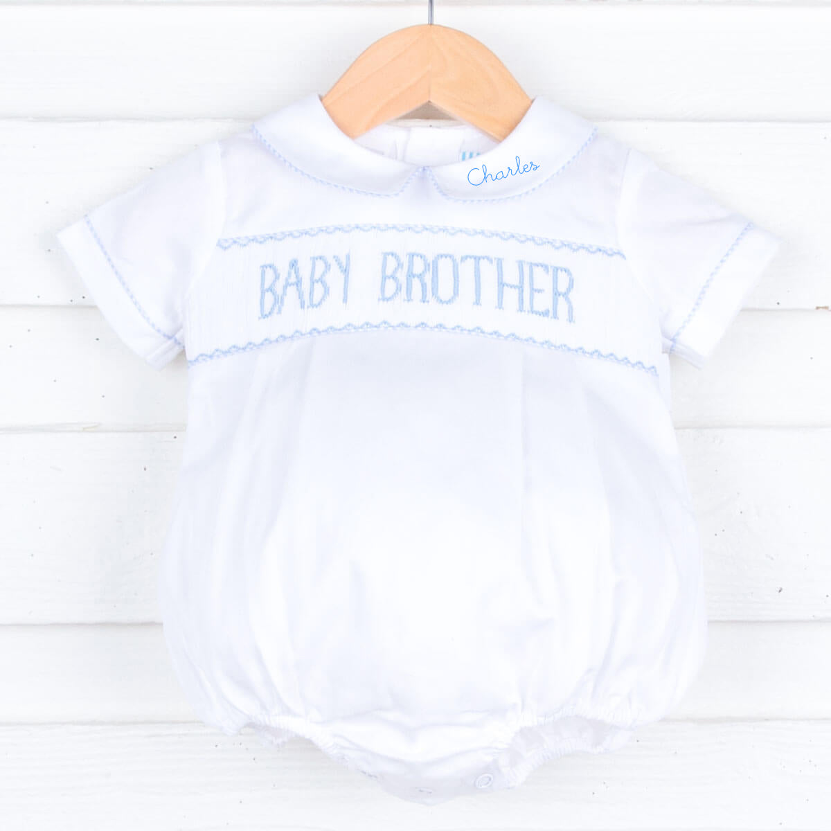 Baby Brother Smocked Bubble White Pique