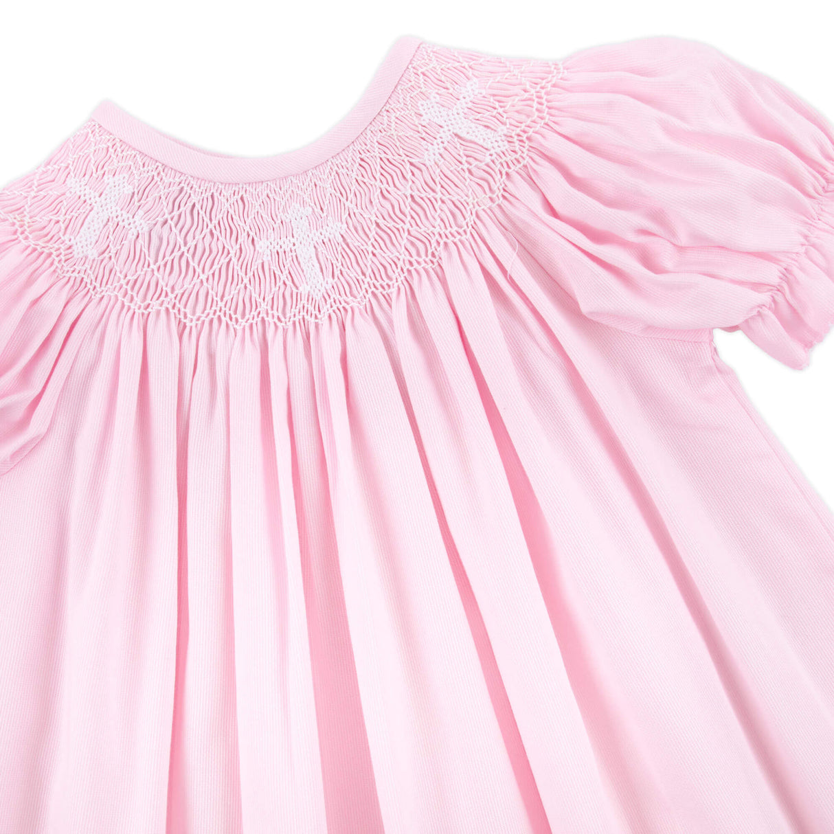 Cross Smocked Pink Pique Bishop Dress